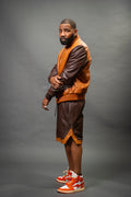 Men's Leather Adan Varsity Jacket With Shorts [Chocolate/Saddle]