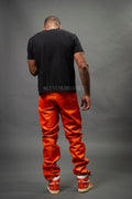 Men's Leather Cargo Jean Pants [Orange]