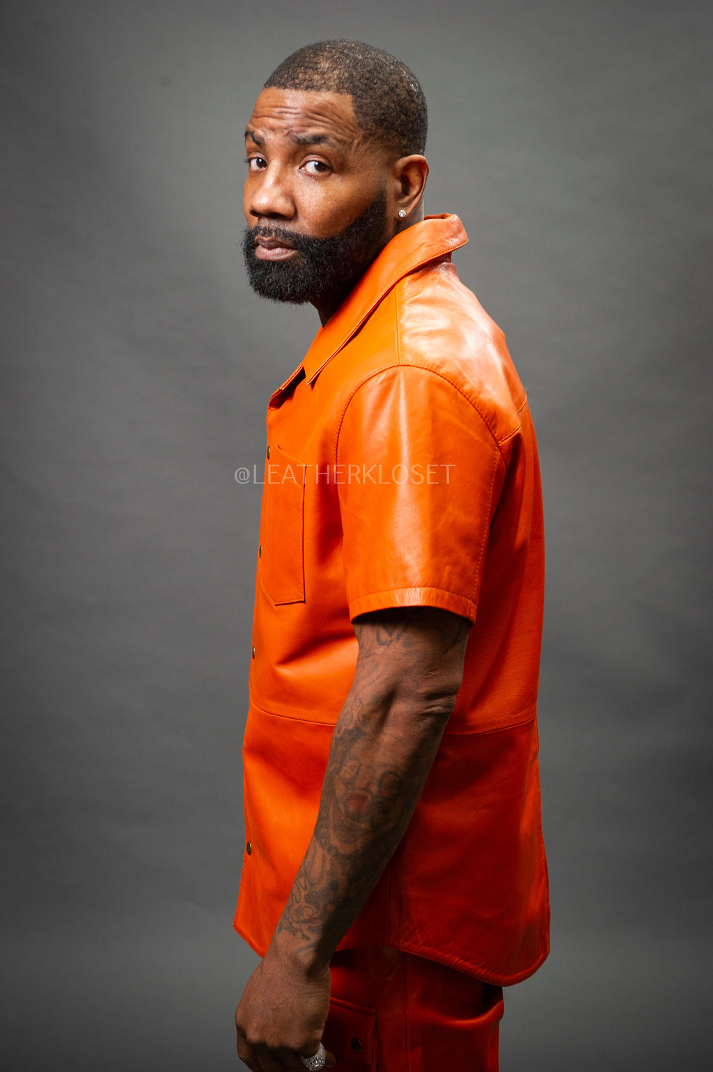 Men's Luka Leather Short Sleeve Shirt [Orange]