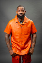 Men's Luka Leather Short Sleeve Shirt [Orange]