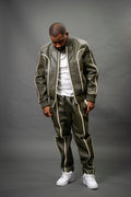 Men's Brayden Leather Track Suit Sweatsuit [Olive/Beige]
