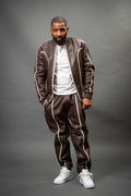 Men's Brayden Leather Track Suit Sweatsuit [Chocolate/Beige]