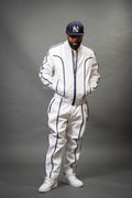 Men's Brayden Leather Track Suit Sweatsuit [White/Navy]