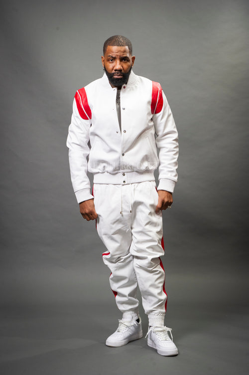 Men's Liam Leather Track Suit [White/Red]