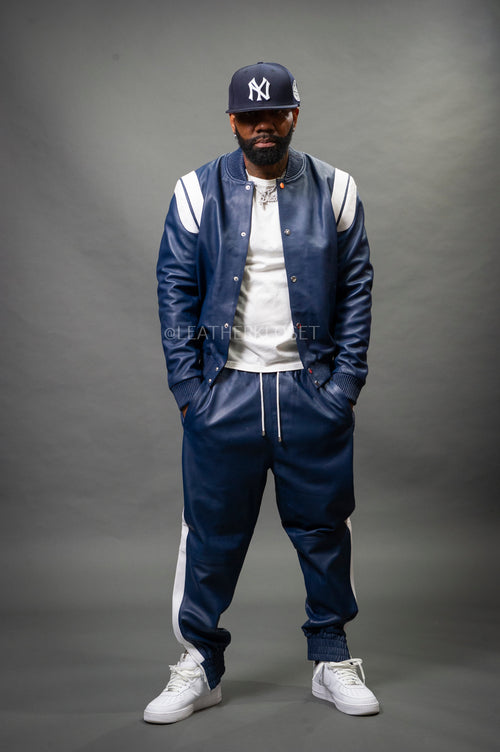 Men's Liam Leather Track Suit [Navy/White]