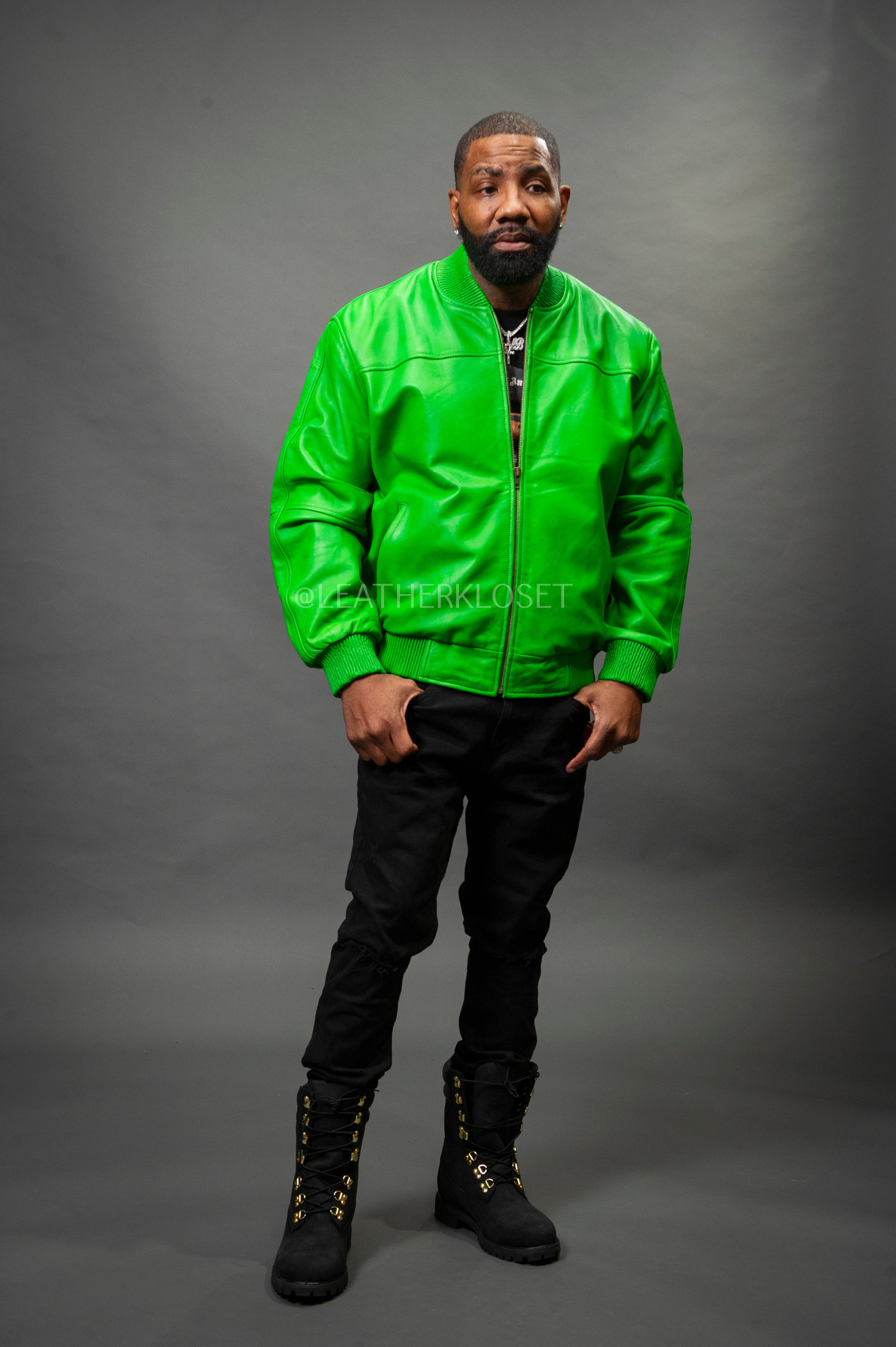 Men's Classic Baseball Leather Jacket Green – LeatherKloset