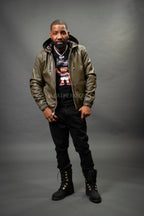 Men's Leather Hoodie [Olive]