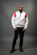 Men's Liam All-Leather Varsity Jacket [White/Red]