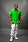 Men's Luka Leather Short Sleeve Shirt And Cargo Pants Set [Green/White]