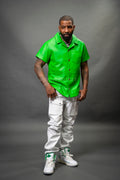 Men's Luka Leather Short Sleeve Shirt And Cargo Pants Set [Green/White]