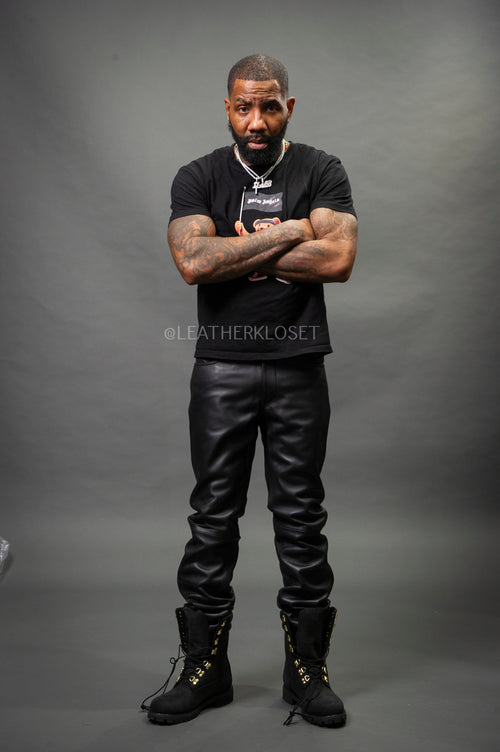 Men's Leather Jean Pants [Black]