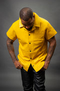 Men's Summer In Miami Luka Leather Short Sleeve Shirt [Yellow]