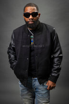 Men's Classic Wool And Leather Varsity Jacket [Black]