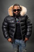 Men’s Aspen Leather Bubble Bomber Jacket [Black/Crystal]