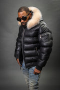 Men’s Aspen Leather Bubble Bomber Jacket [Black/Crystal]