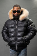 Men’s Aspen Leather Bubble Bomber Jacket [Black/Crystal]
