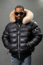 Men’s Aspen Leather Bubble Bomber Jacket [Black/Crystal]