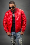 Men's Classic Baseball Leather Jacket [Red]