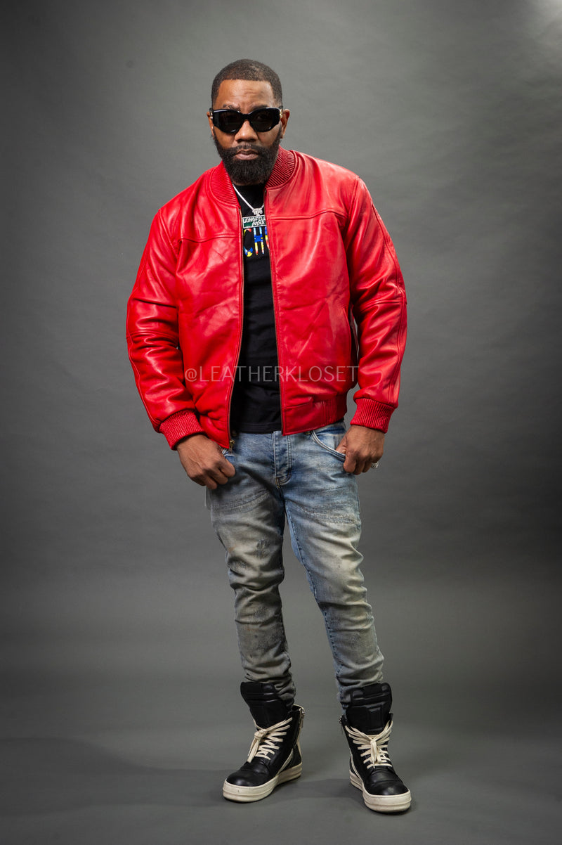 Men's Classic Baseball Leather Jacket [Red]