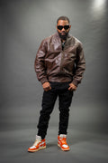 Men's Classic Baseball Leather Jacket [Brown]