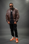 Men's Classic Baseball Leather Jacket [Brown]