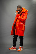 Men's Stealth Black Real Sheepskin Shearling Duffle [Orange]