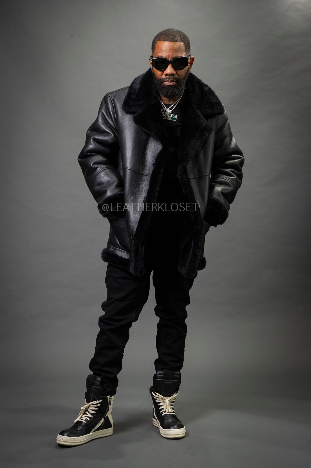 Men's Asher 3/4 Sheepskin Shearling Coat — Black