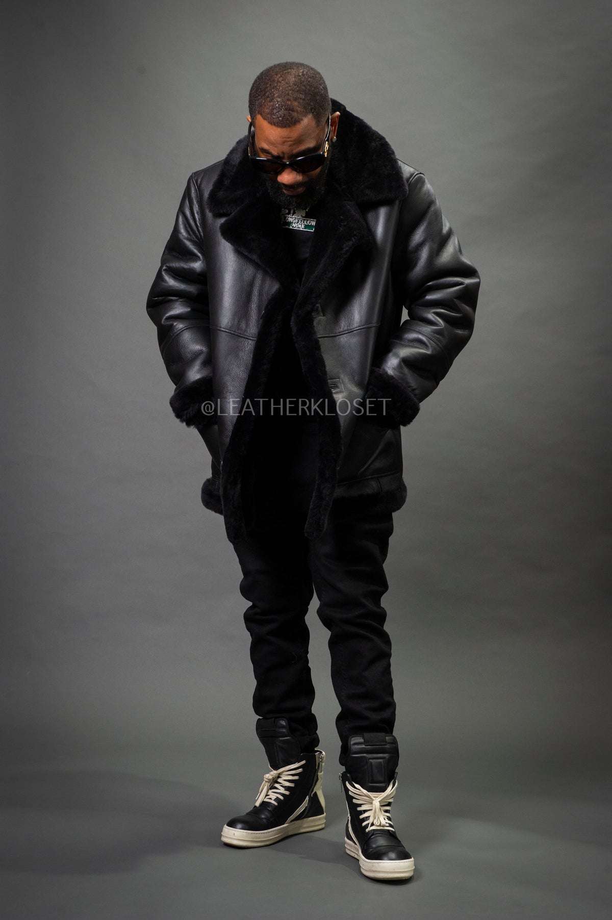 Men's Asher 3/4 Sheepskin Shearling Coat — Black