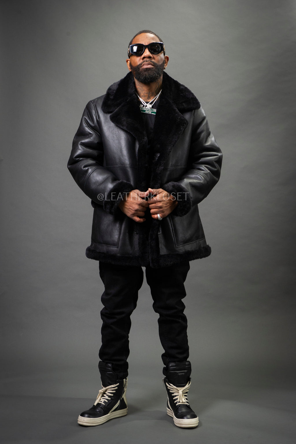 Men's Asher 3/4 Sheepskin Shearling Coat — Black