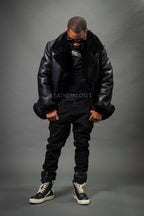Men's Asher 3/4 Sheepskin Shearling Coat — Black