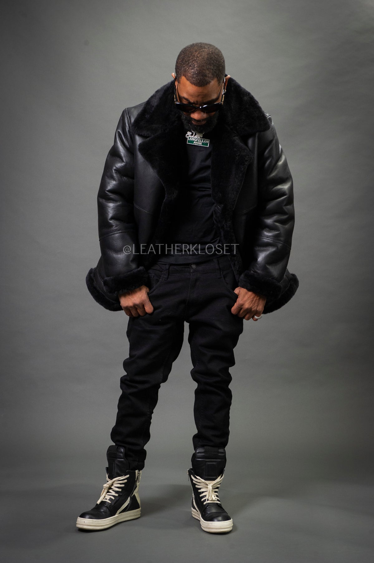 Men's Asher 3/4 Sheepskin Shearling Coat — Black