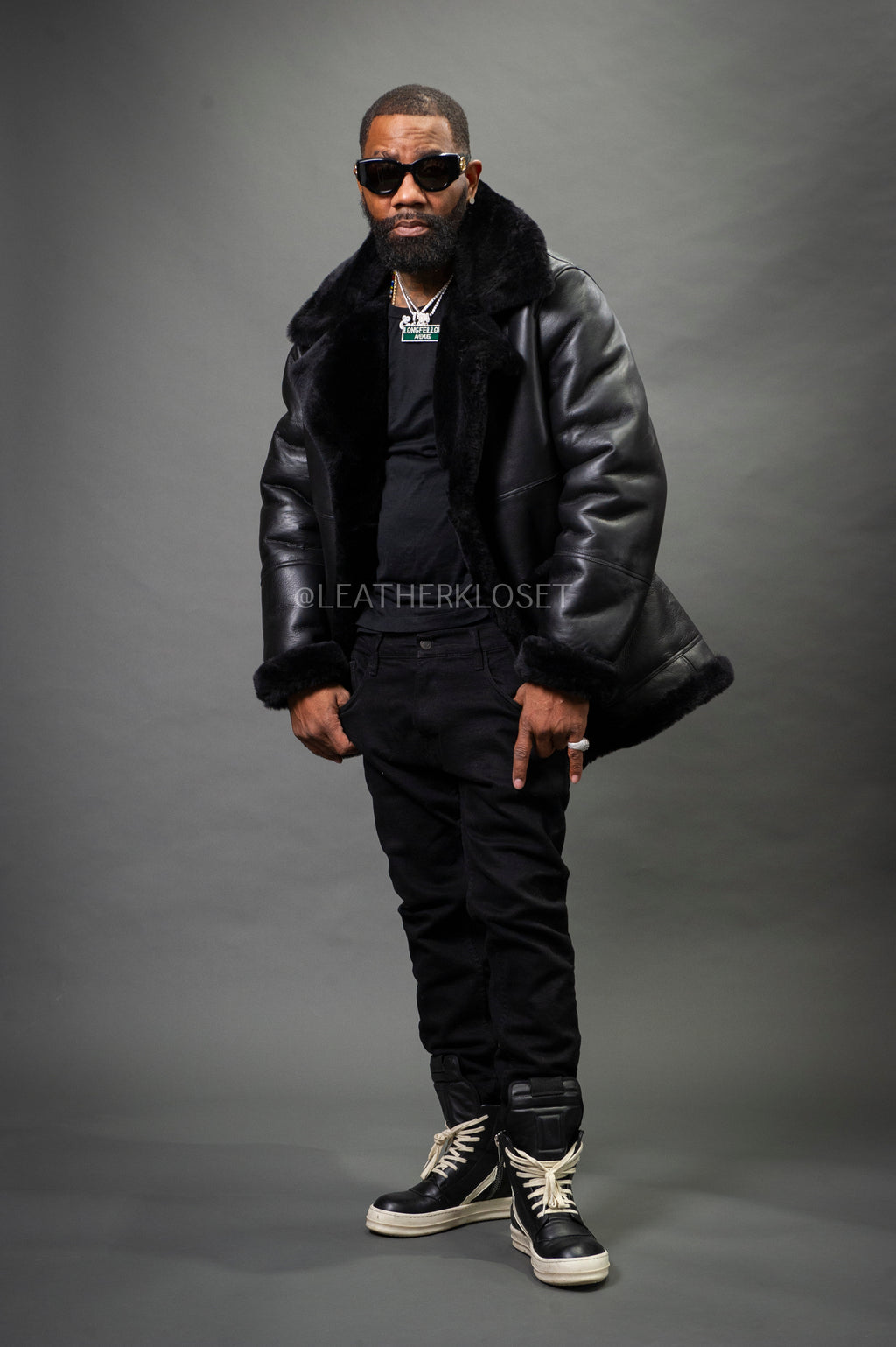 Men's Asher 3/4 Sheepskin Shearling Coat — Black