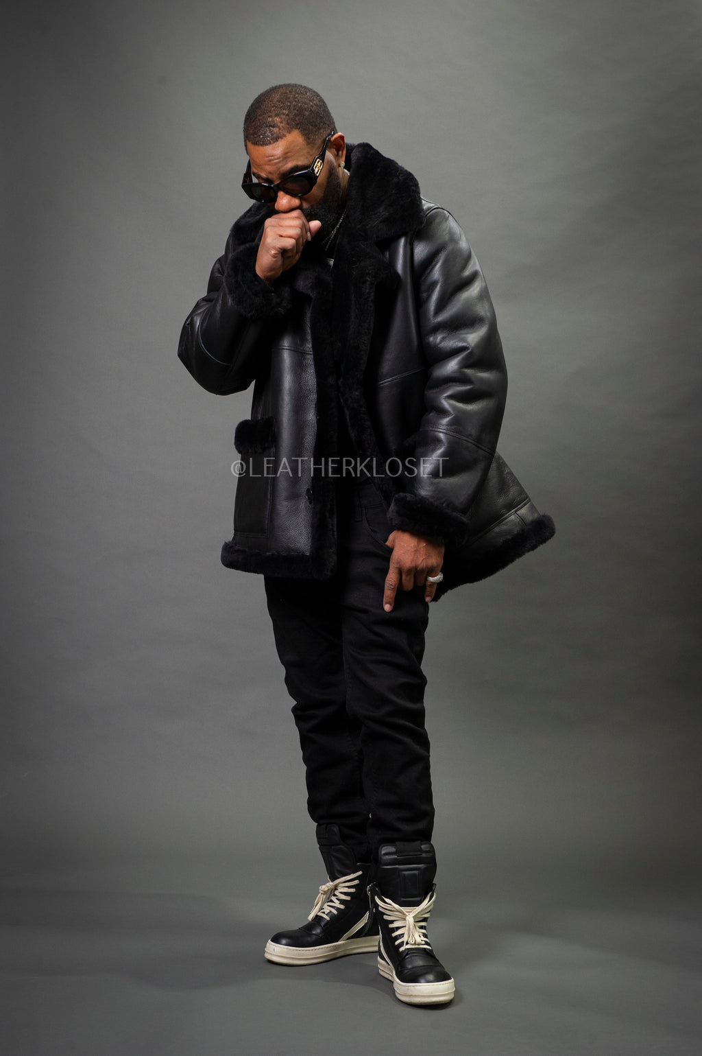 Men's Asher 3/4 Sheepskin Shearling Coat — Black