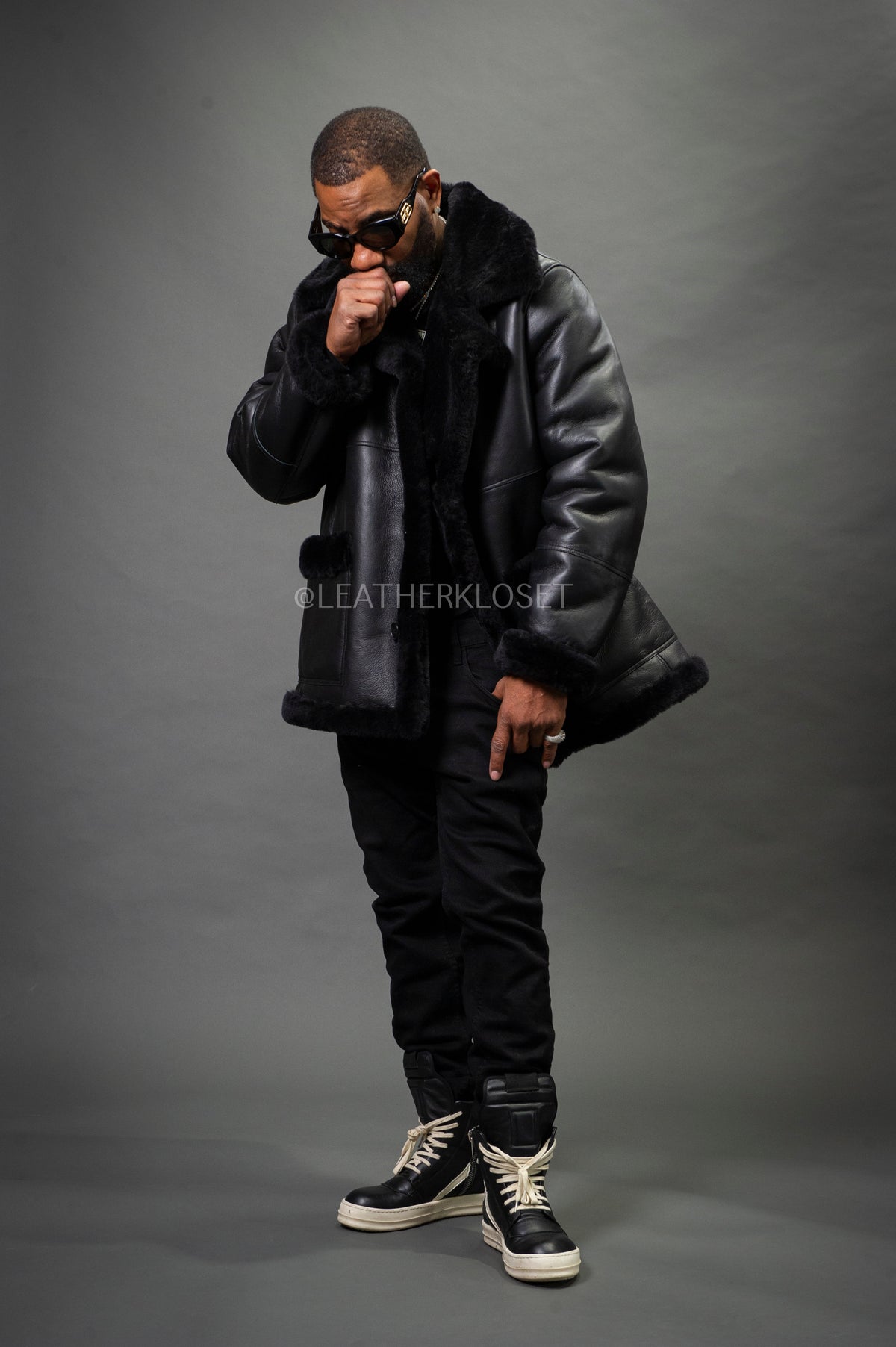 Men's Asher 3/4 Sheepskin Shearling Coat — Black