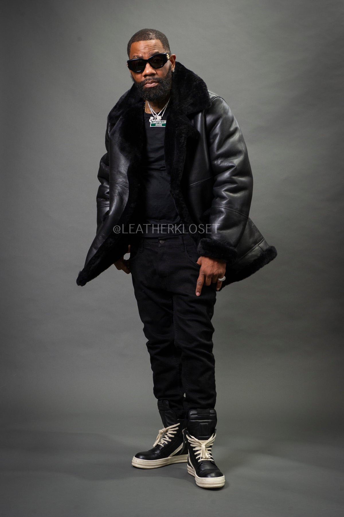 Men's Asher 3/4 Sheepskin Shearling Coat — Black