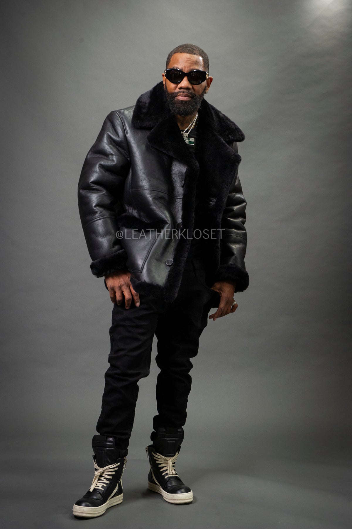 Men's Asher 3/4 Sheepskin Shearling Coat — Black