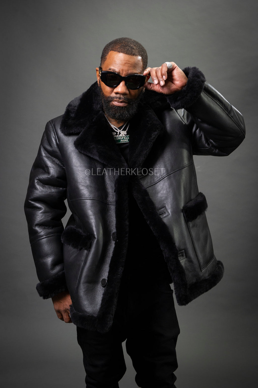 Men's Asher 3/4 Sheepskin Shearling Coat — Black