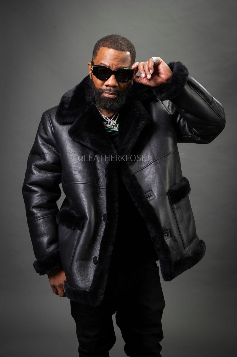 Men's Asher 3/4 Sheepskin Shearling Coat — Black