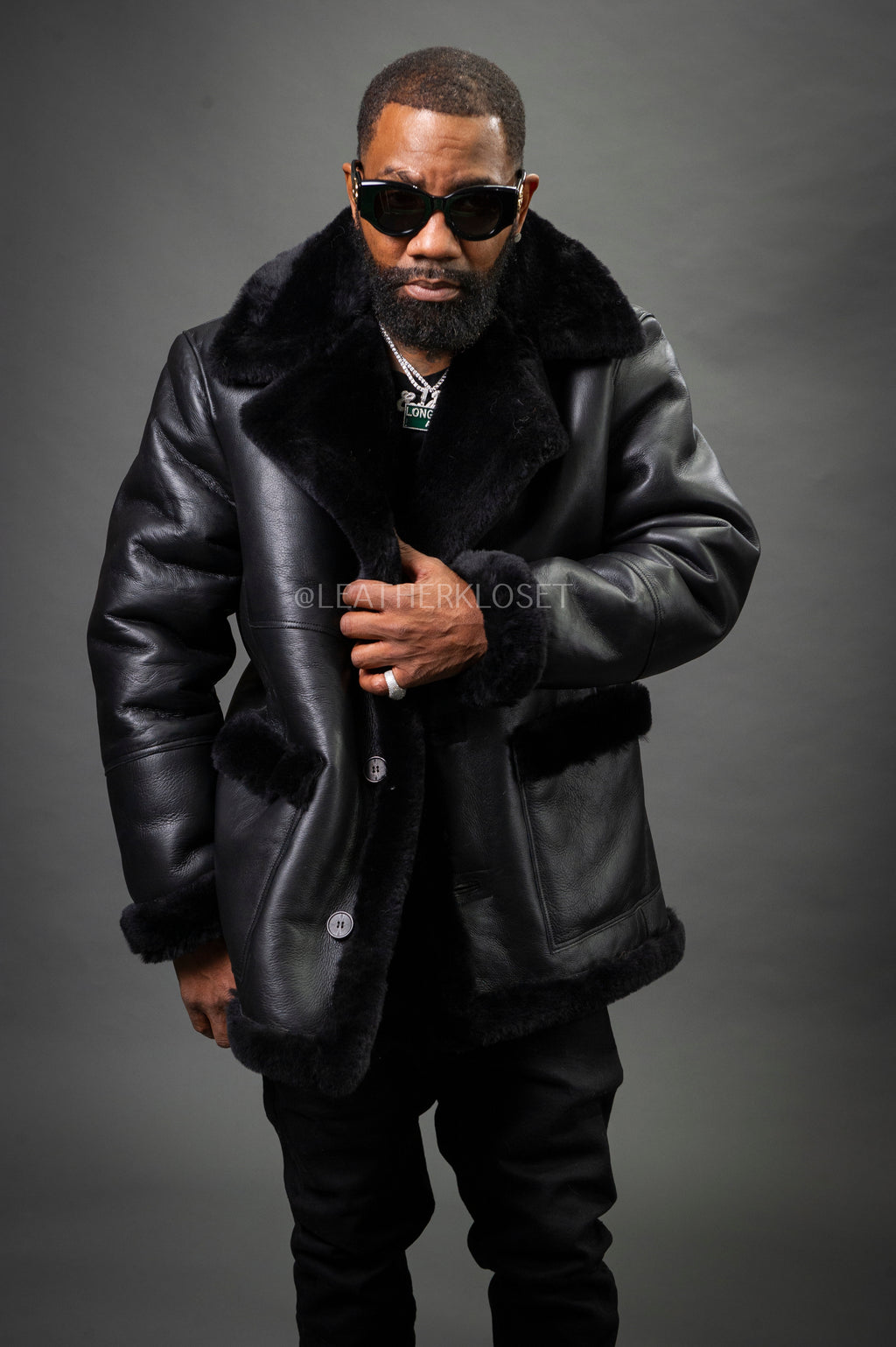 Men's Asher 3/4 Sheepskin Shearling Coat — Black