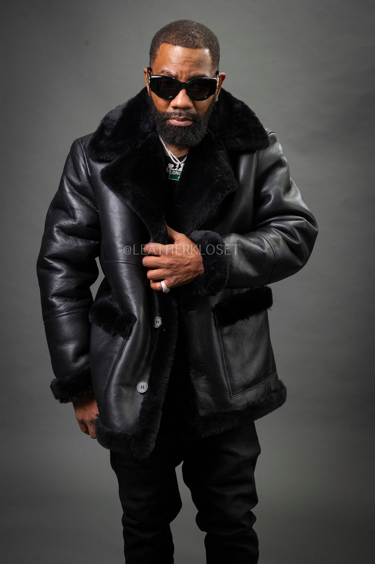 Men's Asher 3/4 Sheepskin Shearling Coat — Black