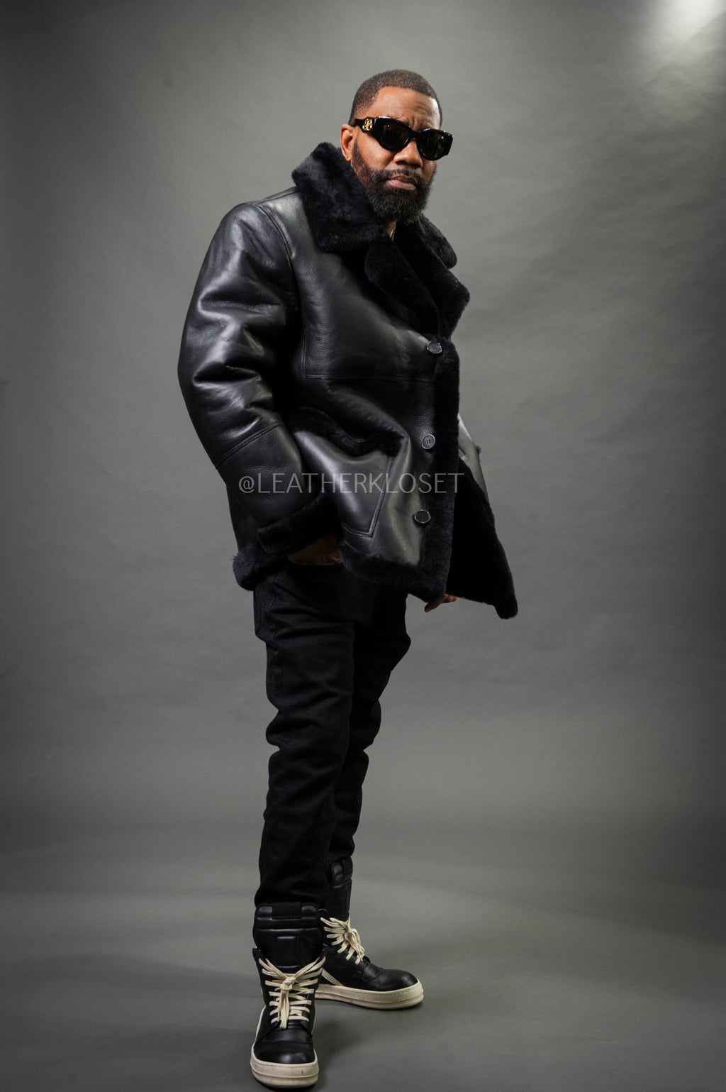 Men's Asher 3/4 Sheepskin Shearling Coat — Black