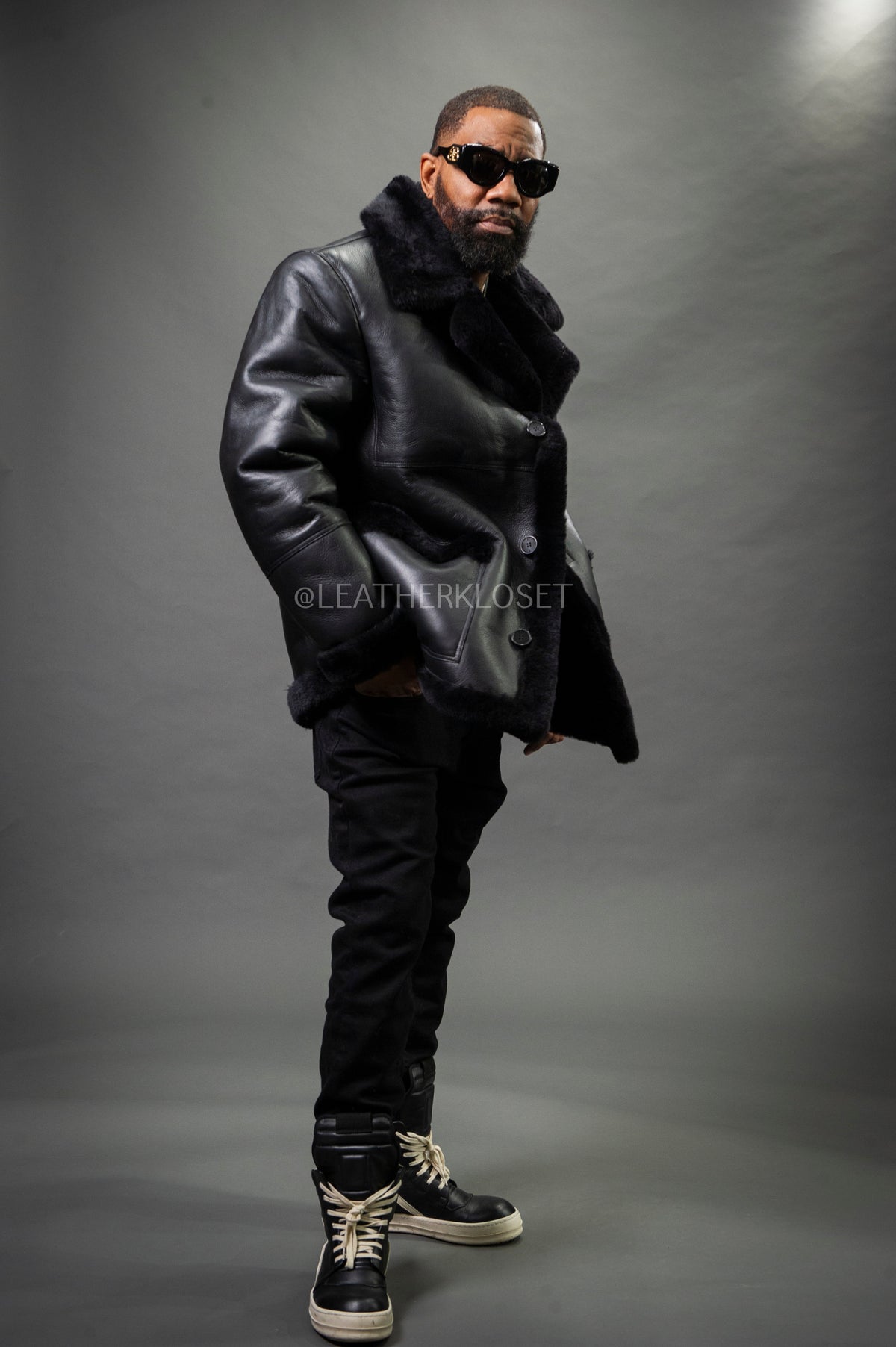 Men's Asher 3/4 Sheepskin Shearling Coat — Black