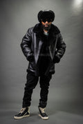 Men's Asher Sheepskin Shearling Coat With Matching Hat [Black]