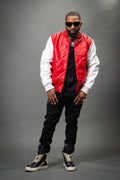Men's Adan All-Leather Varsity Jacket [Red/White]