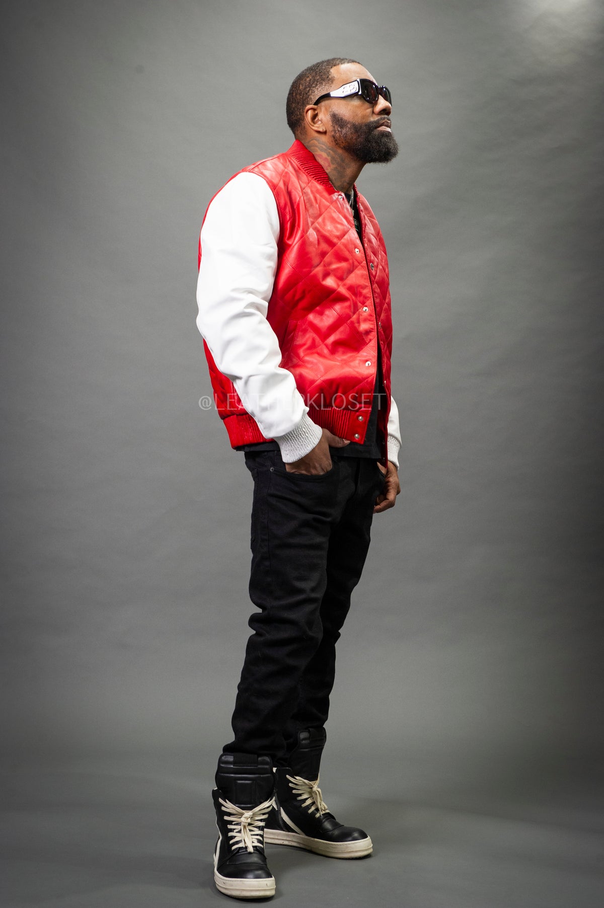 Men's Adan All-Leather Varsity Jacket [Red/White]