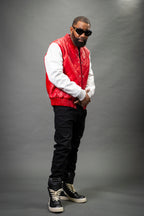 Men's Adan All-Leather Varsity Jacket [Red/White]
