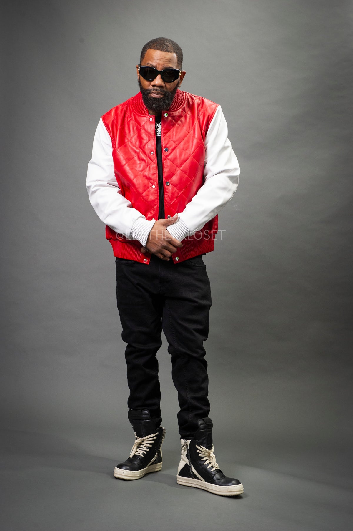 Men's Adan All-Leather Varsity Jacket [Red/White]