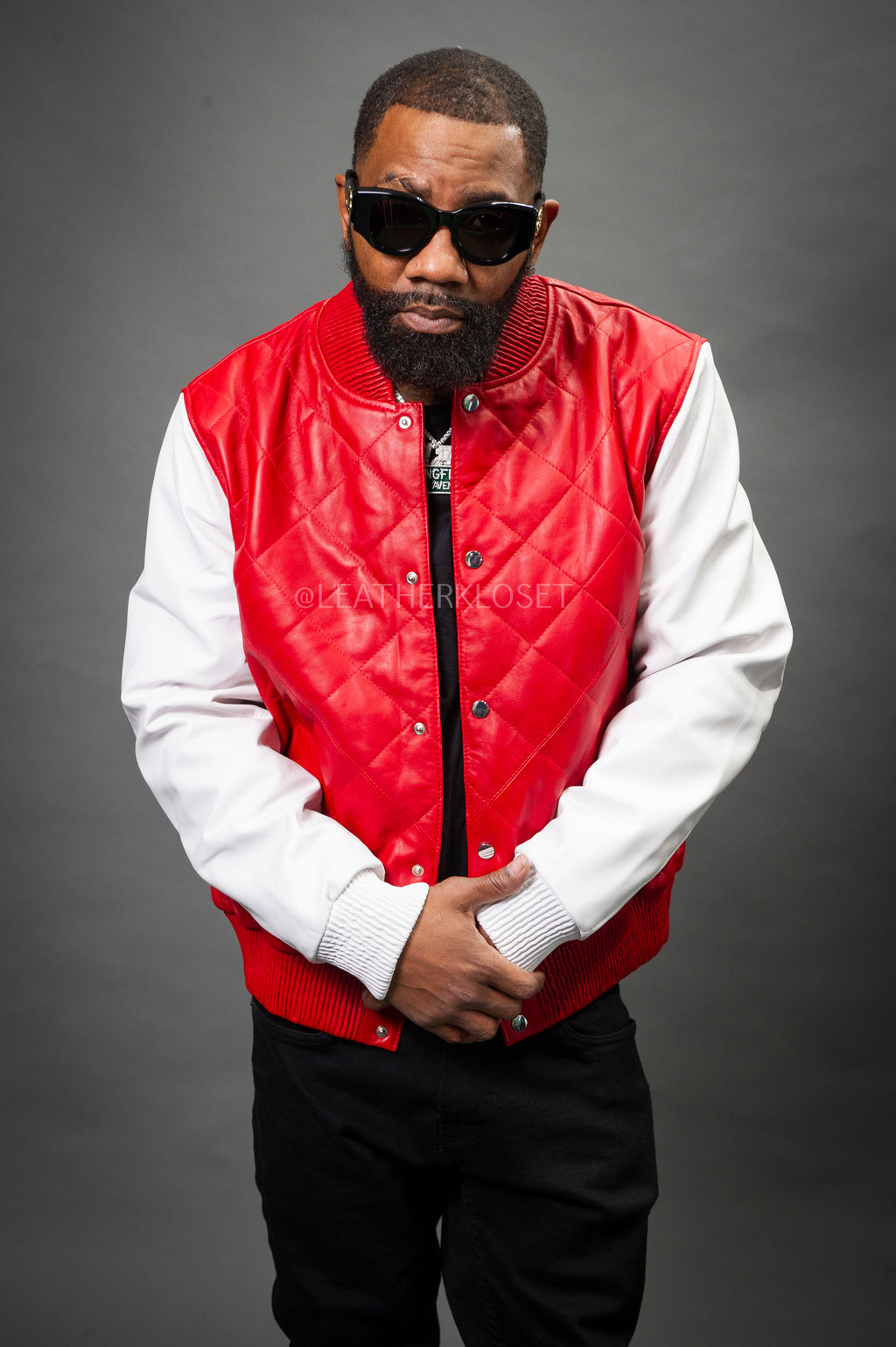 Men's Adan All-Leather Varsity Jacket [Red/White]