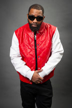 Men's Adan All-Leather Varsity Jacket [Red/White]