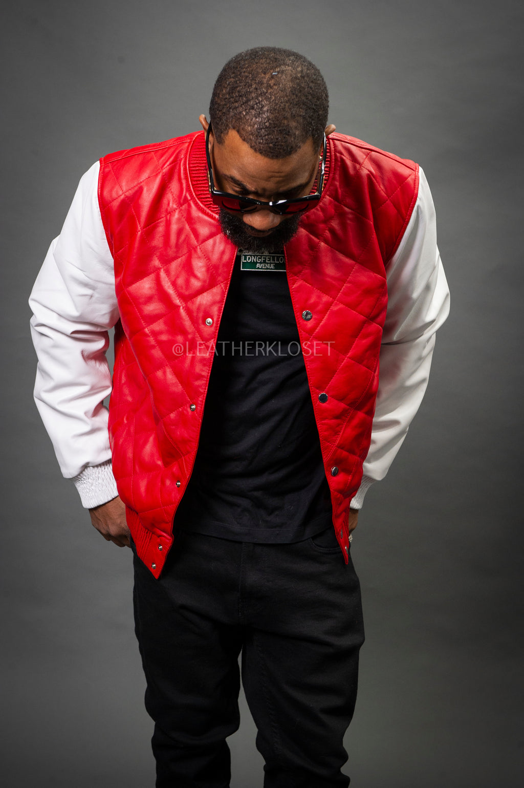 Men's Adan All-Leather Varsity Jacket [Red/White]